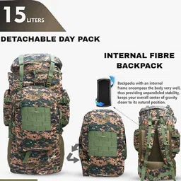 azad Army Rucksack Bags for Travelling Hiking, Extra Spacious, One in two, detachabale small backpack (Mehdi Green) image 3