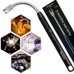generic SNAG Stainless Steel USB Rechargeable Gas Lighter for Kitchen & Candle Use - Flame Lighter, Safe & Eco-Friendly, Plasma Lighter Flameless Windproof 360° Flexible Neck Arc Lighter for Diwali Fireworks image 1