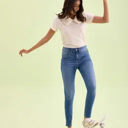 go colors Women Solid Denim Mid Rise Stretchable Skinny Jeans image 3