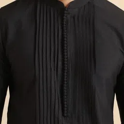 kisah Men's Kurta Trouser Set, Black Cotton Blend, Embellished Regular Fit Mandarin Collar Full Sleeves image 5