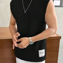 Trishikhine Mens Waffle Tank Tops Sleeveless Round Neck Polycotton T-Shirt for Gym, Running and Outdoor Vest image 4