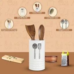 sone key chidiya Simmer Polka Dotted Iron Cutlery Holder (Ivory) image 4