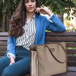 THE CLOWNFISH Moda Collection 16 Inch Checked Structured Shoulder Bag-picture-10