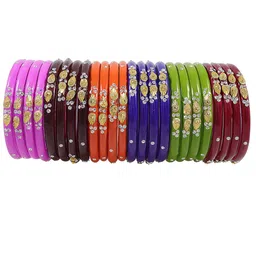 NMII Set Of 24 Zircon-Studded Glossy Finished Glass Bangles-picture-20