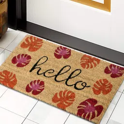 HOKIPO Camel Brown & Orange Leaf Printed Rectangular Coconut Coir Anti-Skid Doormat-image-96
