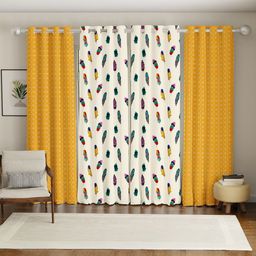 URBAN SPACE Yellow & White Set of 4 Floral Long Door Curtain-picture-37