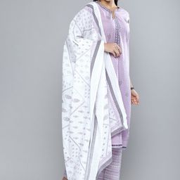 Vishudh Women Lavender & White Printed Kurta with Palazzos & Dupatta-picture-8