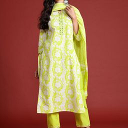 Indo Era Floral Printed Thread Work Pure Cotton Kurta With Trousers & Dupatta-picture-5