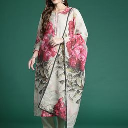 Indo Era Floral Printed Regular Kurta with Trousers & Dupatta-picture-32