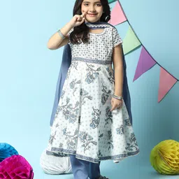 Biba Floral Printed Round Neck Kurta with Trousers & Dupatta image 1