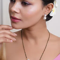 Adwitiya Collection Gold-Plated AD Mangalsutra with Earring-picture-22