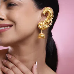 Rubans 22K Gold-Plated Oversized Peacock Ear-Cuff Ghungroo Dome Drop Jhumka Earrings-picture-55