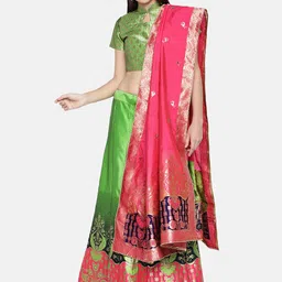 flaher Green & Pink Woven Design Semi-Stitched Lehenga & Unstitched Blouse with Dupatta-picture-19