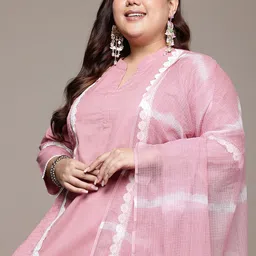 Readiprint Fashions Plus Size Floral Panelled Beads & Stones Pure Cotton Kurta Set-picture-38