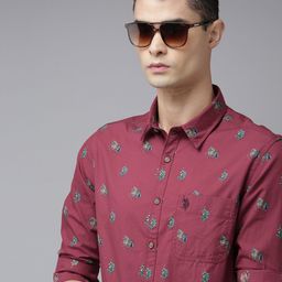 u.s. polo assn. denim co. U S Polo Assn Denim Co Men Maroon And Blue Slim Fit Printed Pure Cotton Casual Shirt-picture-30