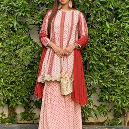 Janasya Georgette Digital Floral Printed Kurta with Sharara and Dupatta-picture-29