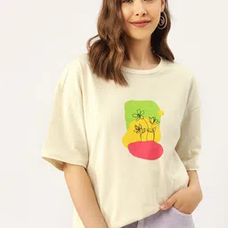 DressBerry Pure Cotton Printed Drop-Shoulder Sleeves Longline T-shirt-image-33