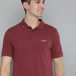 HERE&NOW Men Burgundy Solid Polo Collar Pure Cotton T-shirt image 1