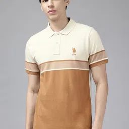 U.S. Polo Assn. Men Colourblocked Pure Cotton Slim Fit T-shirt image 1