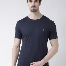Friskers Men Navy Blue Solid Round Neck Pure Cotton T-shirt-picture-17