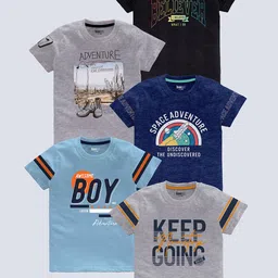 BAESD Boys Pack Of 5 Typography Printed Pure Cotton T-shirt-image-35