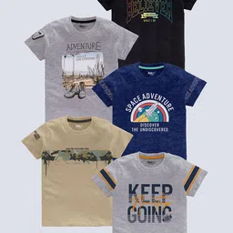 BAESD Boys Pack Of 5 Typography Printed Pure Cotton T-shirt-image-30