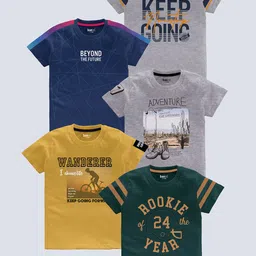 BAESD Boys Pack Of 5 Typography Printed Pure Cotton T-shirt-picture-57