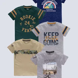 BAESD Boys Pack Of 5 Typography Printed Pure Cotton T-shirt-picture-24