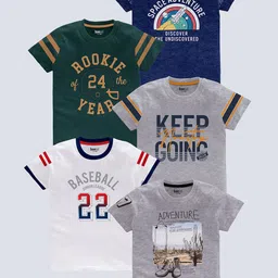 BAESD Boys Pack Of 5 Typography Printed Pure Cotton T-shirt-picture-28