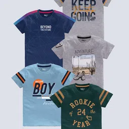 BAESD Boys Pack Of 5 Typography Printed Pure Cotton T-shirt-picture-50