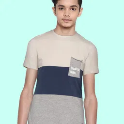 UTH by Roadster Boys Beige & Navy Blue Colourblocked T-shirt-picture-13