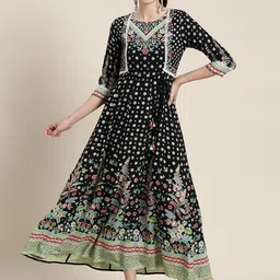 Juniper Black & White Floral Print Panelled Maxi Fit & Flare Dress with Tie-Ups-picture-13