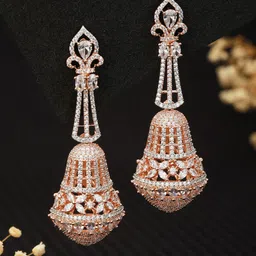 Saraf RS Jewellery White & Rose Gold-Plated American Diamond Contemporary Drop Earrings-picture-23