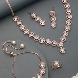 Saraf RS Jewellery Rose Gold-Toned AD Studded Minimal heart Shaped Jewellery Set Combo-picture-6