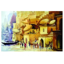 Inephos Brown & Blue Printed Canvas Beautiful Riverside View Wall Art-picture-25