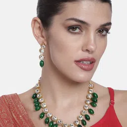 Peora Gold Plated Crystal Beaded Green Choker Jewellery Set-picture-33