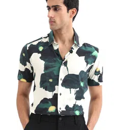 RARE RABBIT Men Jersey Printed Slim Fit Opaque Cotton Shirt-image-54
