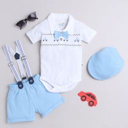 BUMZEE Infant Boys Printed Pure Cotton Leotard & Shorts With Bow Suspender & Cap-picture-18