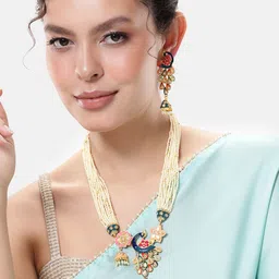 JYONA Gold-Plated Stone-Studded & Pearl Beaded Jewellery Set-picture-16