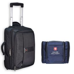 SWISS MILITARY Set Of 2 Solid Trolley Laptop Bag with Toiletry Bag-picture-5