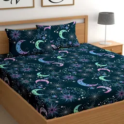 CG HOMES Blue & Green Geometric Cotton 160 TC Queen Bedsheet with 2 Pillow Covers-picture-21