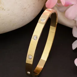 DressBerry Women Gold-Plated CZ Stone-Studded Kada Bracelet-picture-20