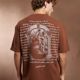 Campus Sutra Graphic Printed Drop-Shoulder Sleeves Cotton T-shirt-picture-43
