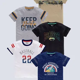 BAESD Boys Pack Of 5 Typography Printed Round Neck Cotton T-shirts-picture-22