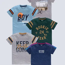 BAESD Boys Pack Of 5 Typography Printed Round Neck Cotton T-shirts-picture-14