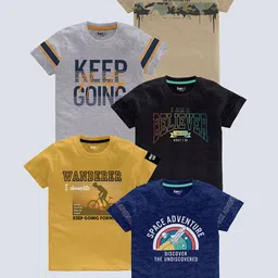 BAESD Boys Pack Of 5 Typography Printed Round Neck Cotton T-shirts-picture-53