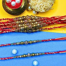 MANSIYAORANGE Set Of 12 Beaded Cotton Thread With AD Stones & Meenakari Thread Rakhi-picture-18