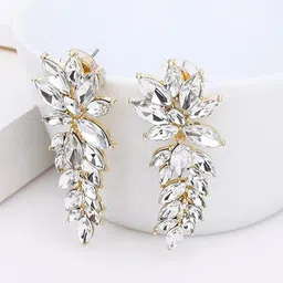 Yellow Chimes White & GoldLeafy Design Crystal Drop Earrings-picture-53