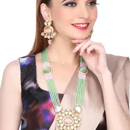 Anvik Gold-Plated Kundan-Studded & Beaded Necklace & Earrings-picture-27