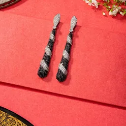 Niscka Silver-Plated American Diamond Studded Drop Earrings-picture-12